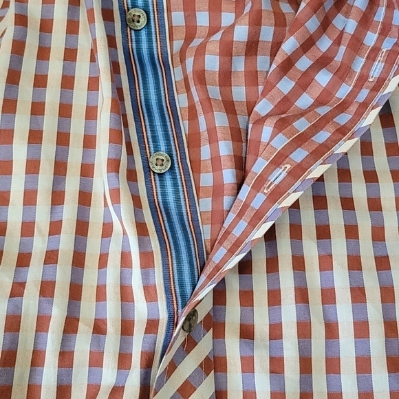 Robert Graham | Rust Brown Blue Tan Plaid Shirt Size Medium - Picture 8 of 8